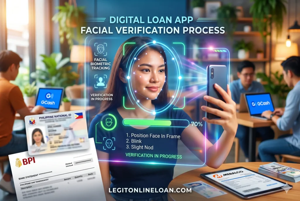 Digital Loan App Facial Verification Process Borrower completing selfie verification and ID capture for online loan application