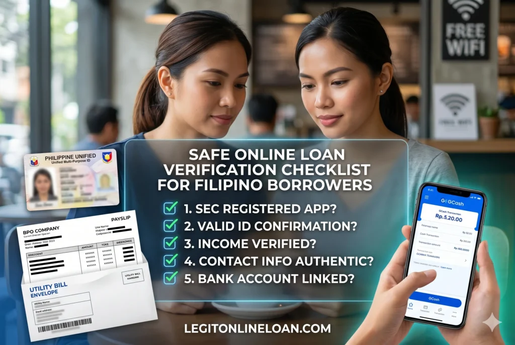 Checklist showing borrower safety steps before applying for an online loan in the Philippines