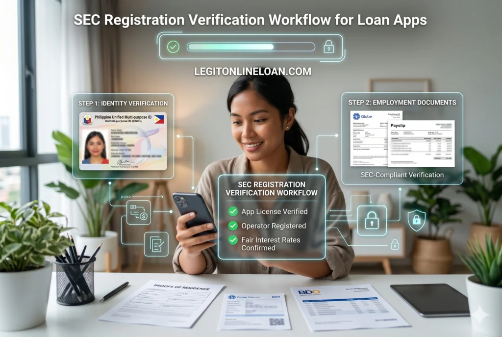 Philippine borrower checking SEC registration status of an online loan app before application