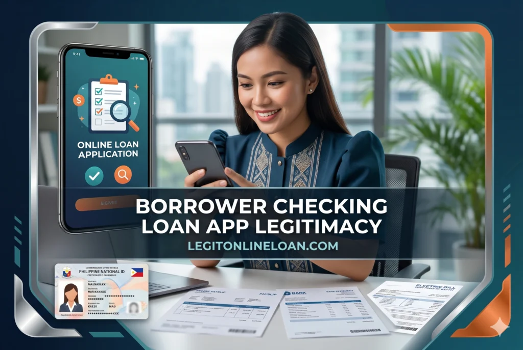 Borrower Checking Loan App Legitimacy Filipino borrower verifying SEC registration and certificate of authority before applying for an online loan